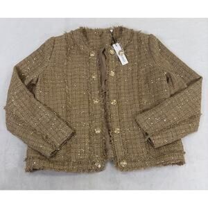 NWT Chico's Women's Noelle Goldie Tweed Jacket Gold Sequin Size 1 U.S. Medium
